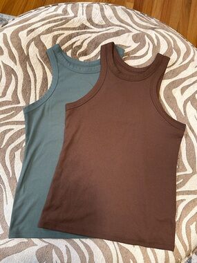 2-Pack No Boundaries Women’s Ribbed Tank Tops - Brown & Sage
